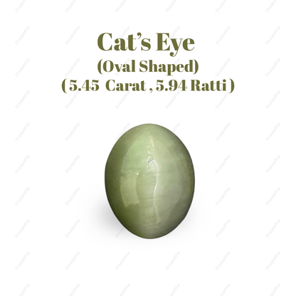 Natural Cat's Eye Gemstone – Oval Shape (5.45 Carat | 5.94 Ratti | L 12.2 × B 9.6 × H 6.9 mm)