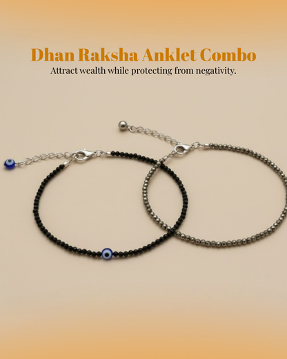 Dhan Raksha Anklet Combo – (Natural Nazar Mukti Anklet & Natural Pyrite Anklet)
