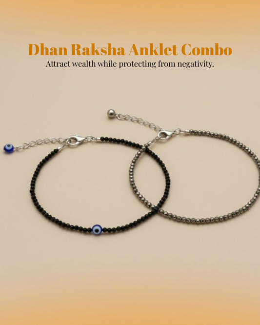 Dhan Raksha Anklet Combo – (Natural Nazar Mukti Anklet & Natural Pyrite Anklet)