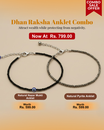 Dhan Raksha Anklet Combo – (Natural Nazar Mukti Anklet & Natural Pyrite Anklet)