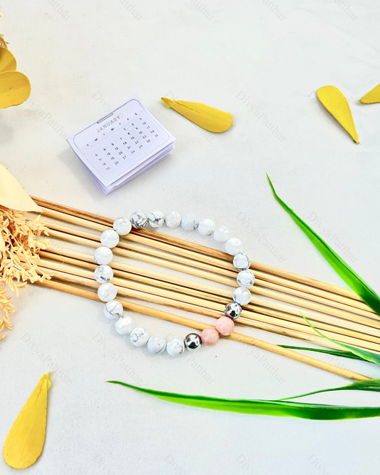 PERSONAL YEAR 2 BRACELET (Howlite • Peach Moonstone • Silver Pyrite)