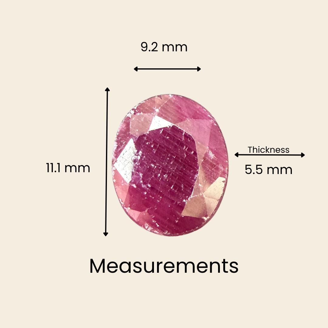 Natural Ruby (Manik) Gemstone – Oval Shape (5.40 Carat | 5.88 Ratti | 11.1 × 9.2 × 5.5 mm)