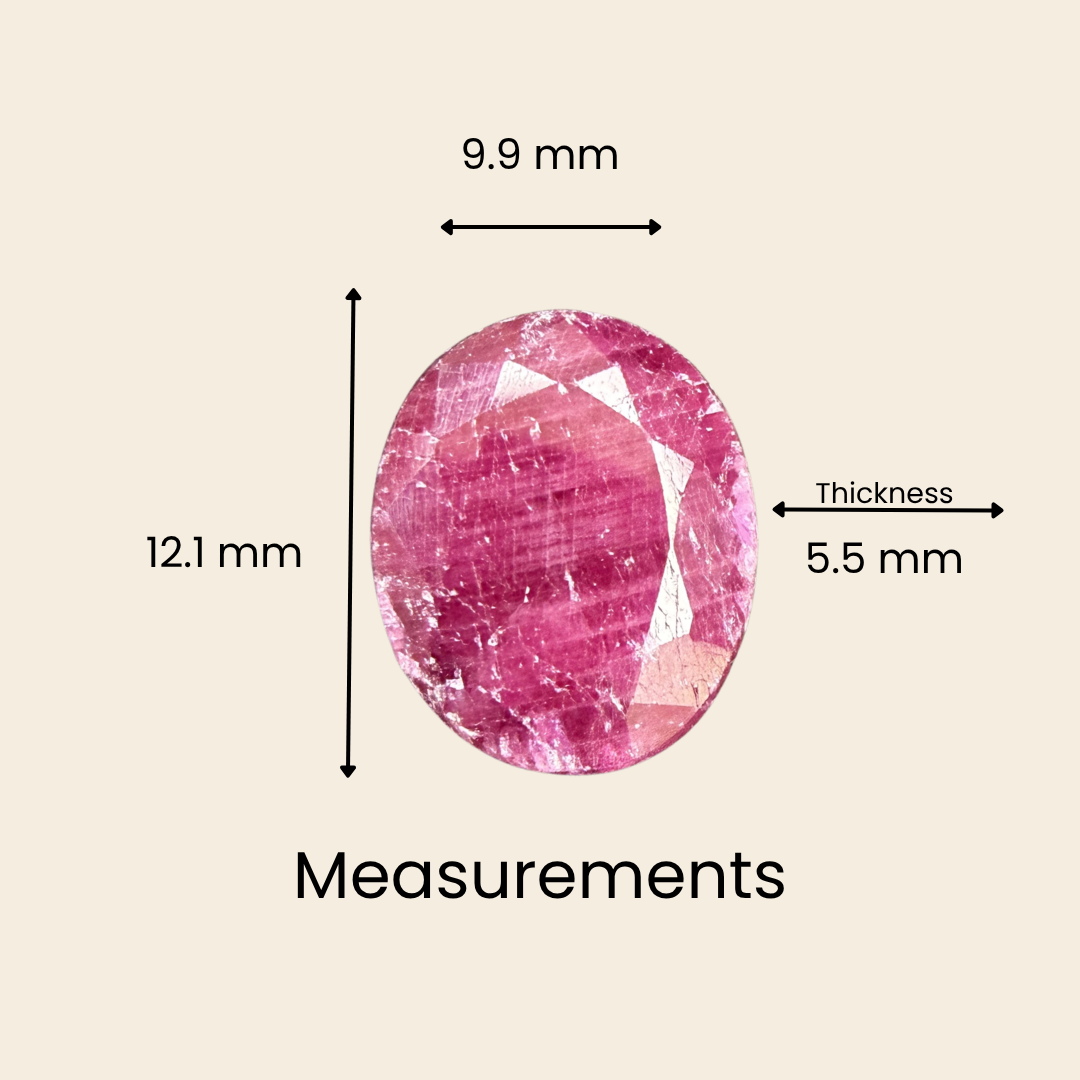 Natural Ruby (Manik) Gemstone – Oval Shape (6.50 Carat | 7.08 Ratti | 12.1 × 9.9 × 5.5 mm)