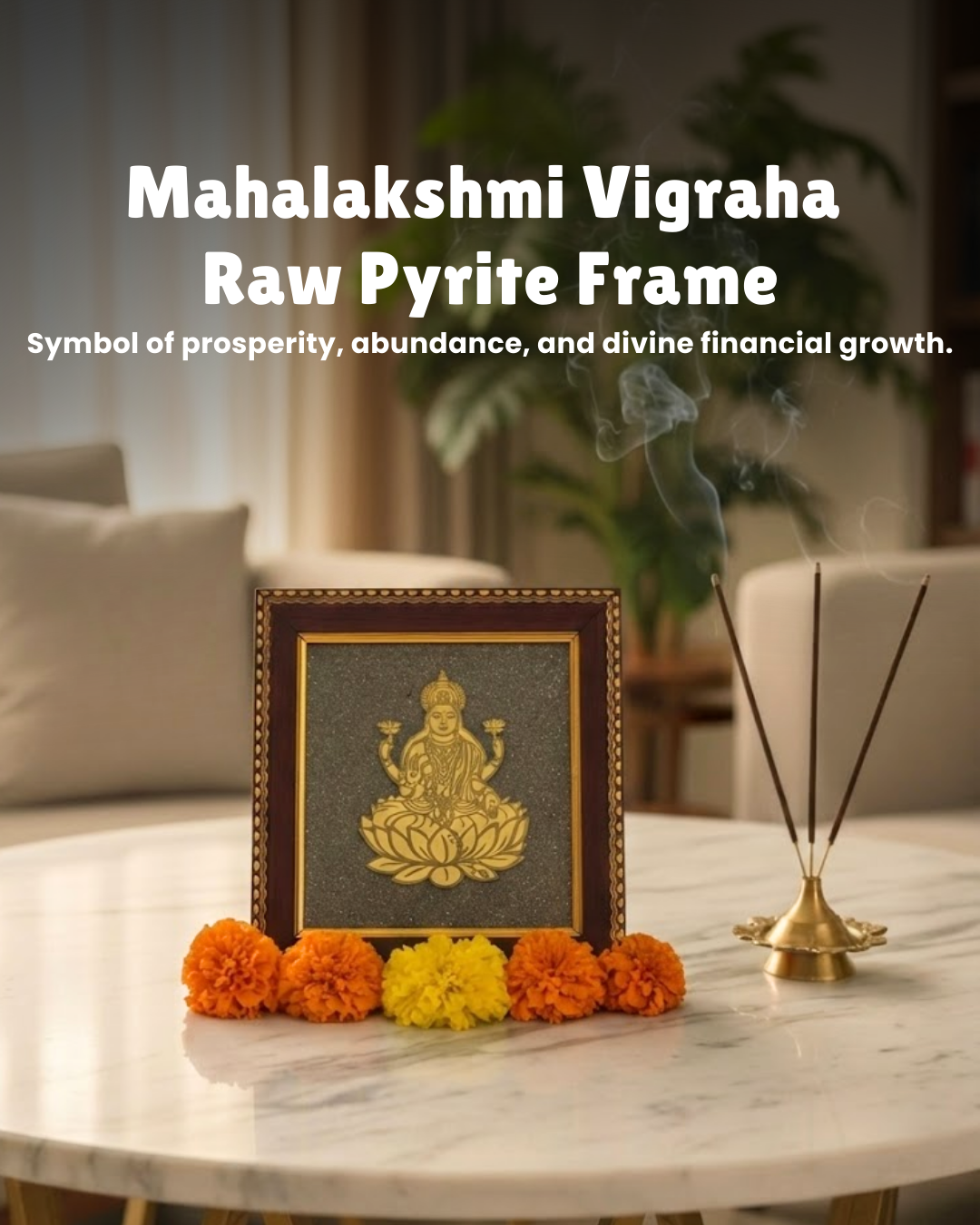 Mahalakshmi Vigraha Raw Pyrite Frame (Wealth, Abundance & Divine Prosperity Decor)