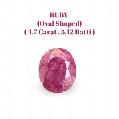 Natural Ruby (Manik) Gemstone – Oval Shape (4.70 Carat | 5.12 Ratti | 10.8 × 9.0 × 4.8 mm)