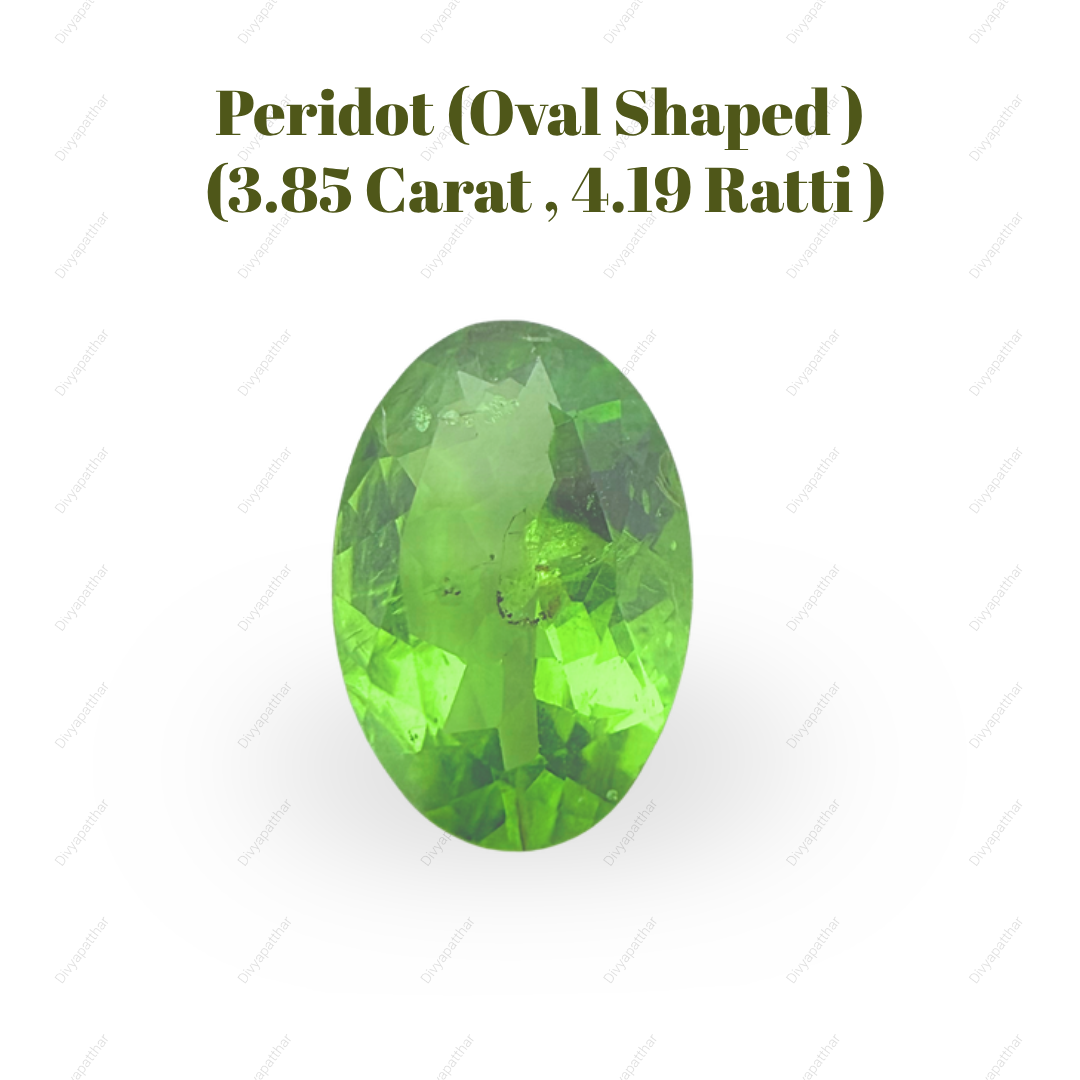 Natural Peridot Gemstone – Oval Shape (3.85 Carat | 4.19 Ratti)