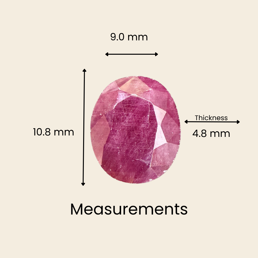 Natural Ruby (Manik) Gemstone – Oval Shape (4.70 Carat | 5.12 Ratti | 10.8 × 9.0 × 4.8 mm)