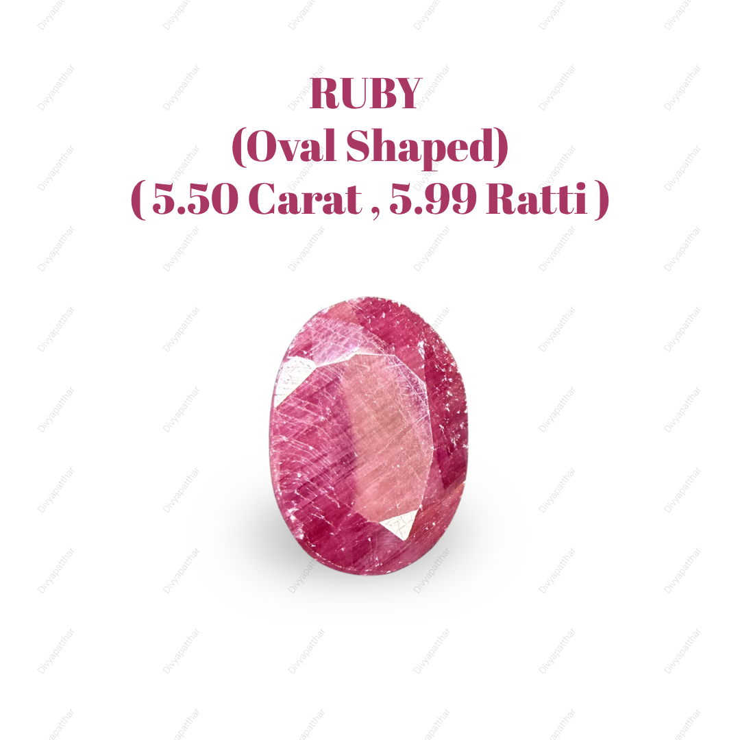 Natural Ruby (Manik) Gemstone – Oval Shape (5.50 Carat | 5.99 Ratti | 11.6 × 8.5 × 5.5 mm)