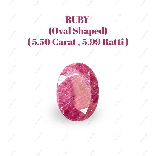 Natural Ruby (Manik) Gemstone – Oval Shape (5.50 Carat | 5.99 Ratti | 11.6 × 8.5 × 5.5 mm)