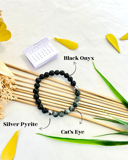PERSONAL YEAR 7 BRACELET (Cat’s Eye • Silver Pyrite • Black Onyx)