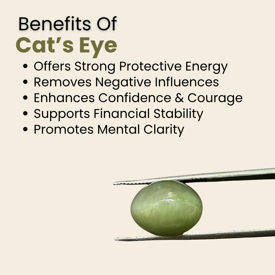 Natural Cat's Eye Gemstone – Oval Shape (5.45 Carat | 5.94 Ratti | L 12.2 × B 9.6 × H 6.9 mm)
