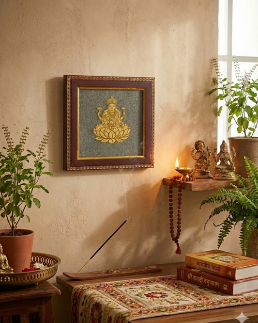 Mahalakshmi Vigraha Raw Pyrite Frame (Wealth, Abundance & Divine Prosperity Decor)