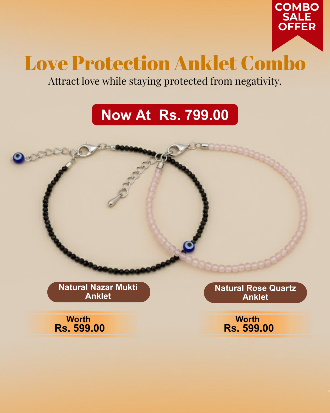 Love Protection Anklet Combo – ( Natural Nazar Mukti Anklet & Natural Rose Quartz Anklet)