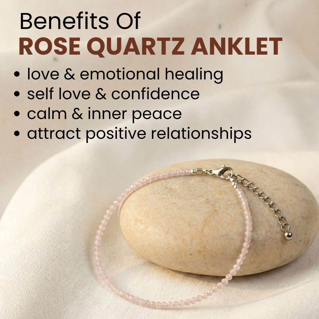 Natural Rose Quartz Anklet (Love, Emotional Healing & Elegant Fashion Charm)