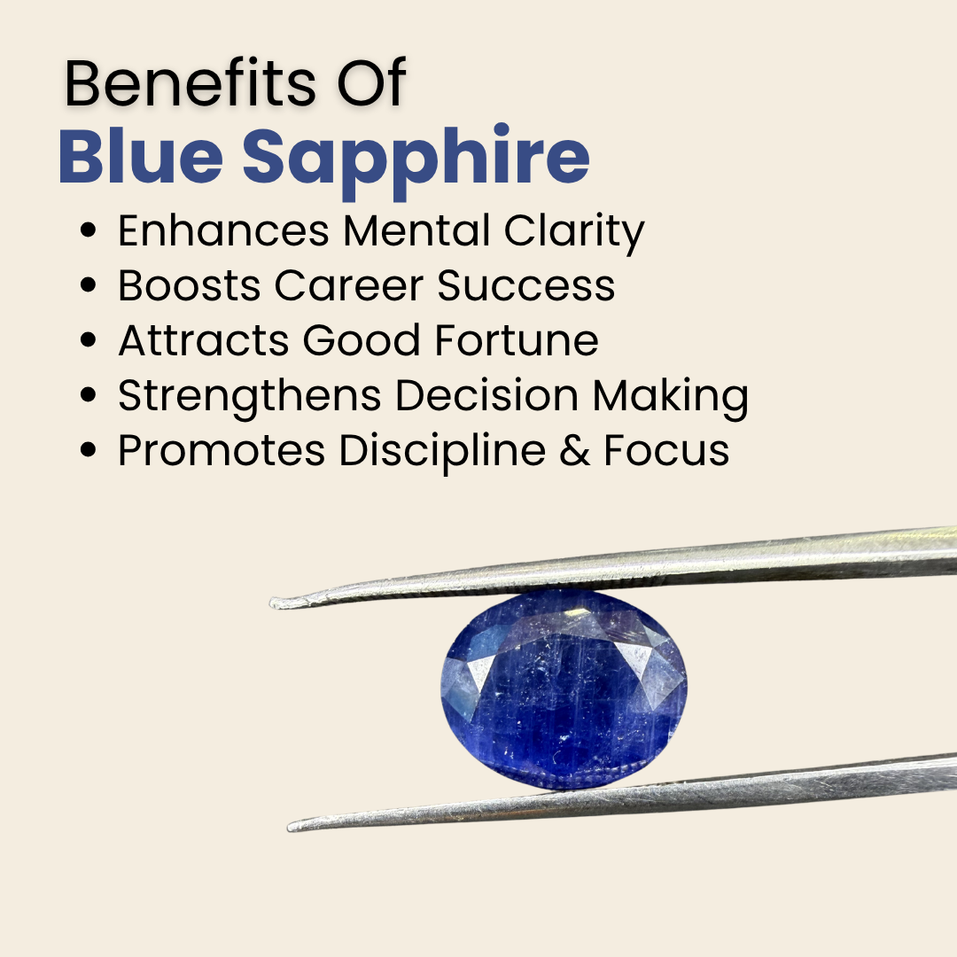 Natural Blue Sapphire (Neelam) Gemstone – Oval Shape (6.80 Carat | 7.41 Ratti | 12.0 × 9.8 × 5.9 mm)