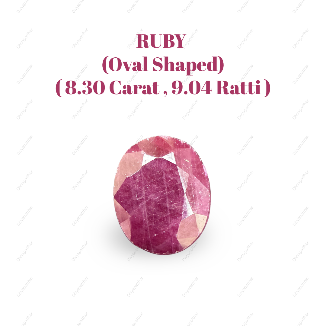 Natural Ruby (Manik) Gemstone – Oval Shape (8.30 Carat | 9.04 Ratti | 13.3 × 10.8 × 5.3 mm)