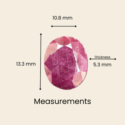Natural Ruby (Manik) Gemstone – Oval Shape (8.30 Carat | 9.04 Ratti | 13.3 × 10.8 × 5.3 mm)
