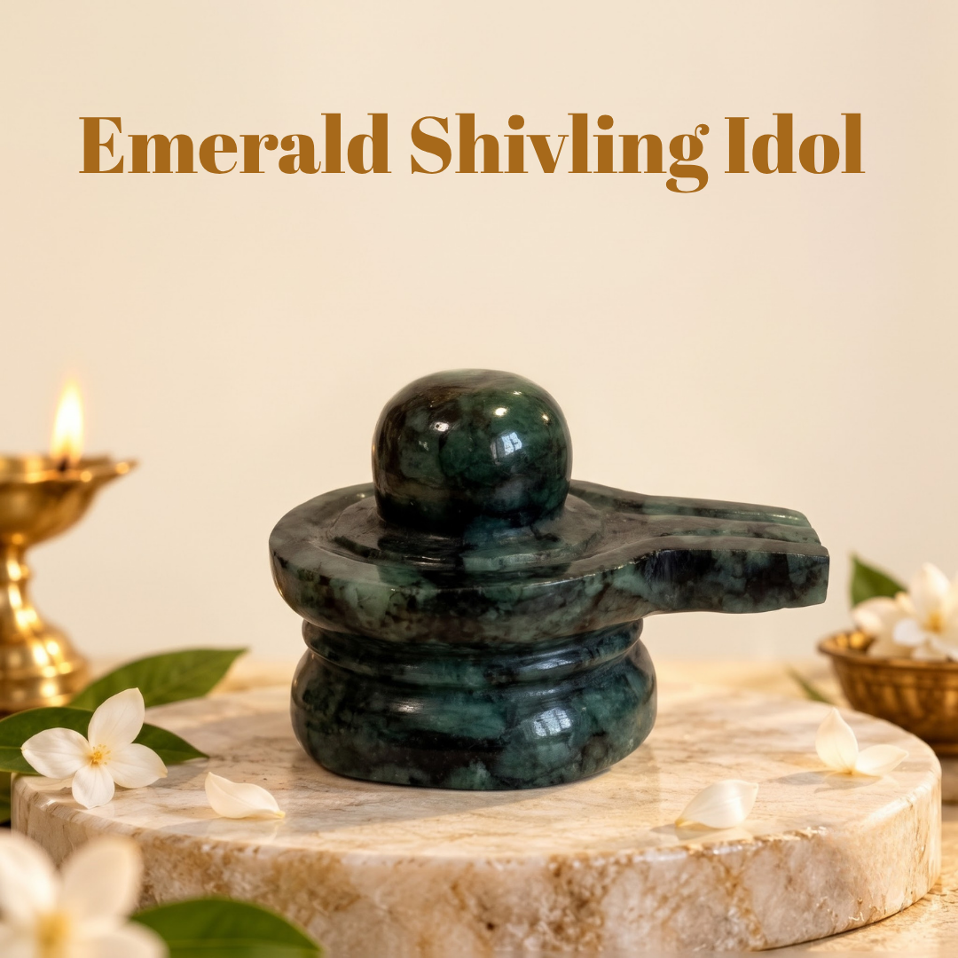 Natural Emerald (Panna) Shivling Idol (265 Carat | LBH: 5 × 3.5 × 3 cm)