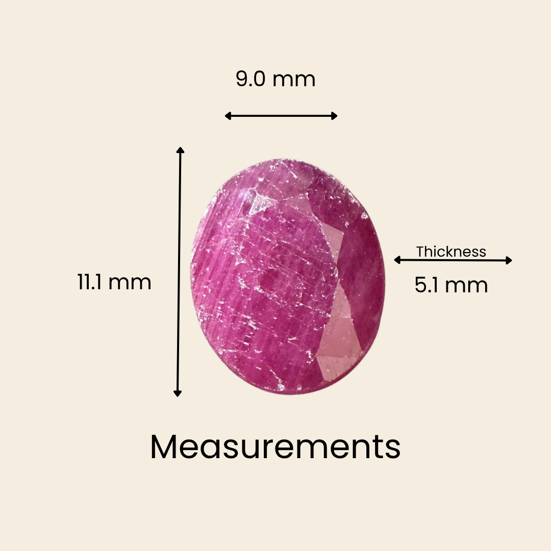 Natural Ruby (Manik) Gemstone – Oval Shape (5.00 Carat | 5.45 Ratti | 11.1 × 9.0 × 5.1 mm)