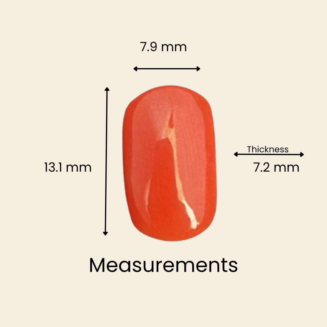 Natural Red Coral (Moonga) Gemstone – Cabochon Shape (6.05 Carat | 6.59 Ratti | 13.1 × 7.9 × 7.2 mm)