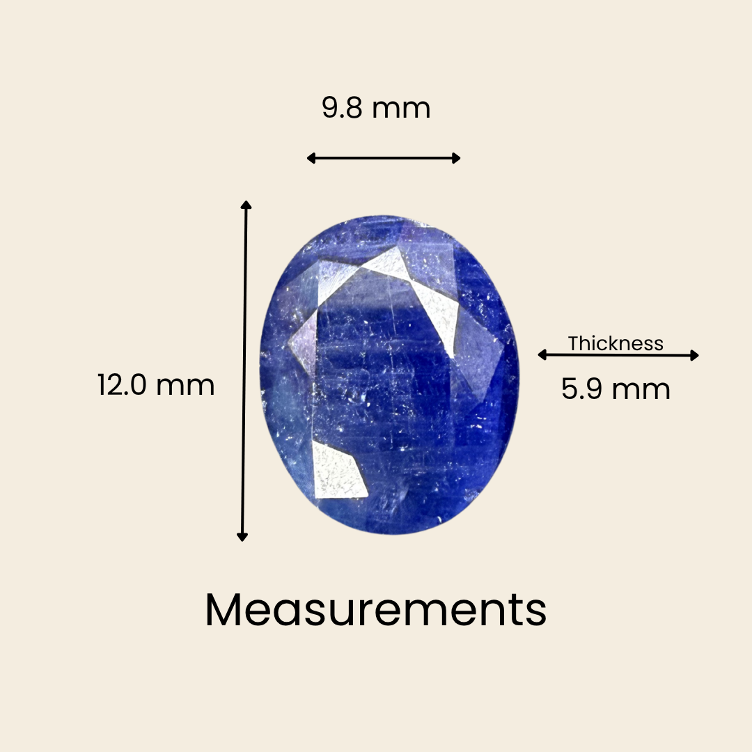 Natural Blue Sapphire (Neelam) Gemstone – Oval Shape (6.80 Carat | 7.41 Ratti | 12.0 × 9.8 × 5.9 mm)