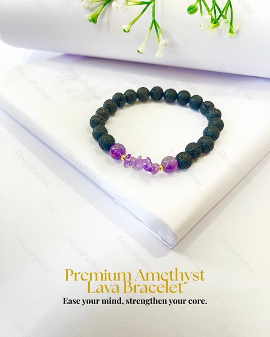 Premium Amethyst Lava Bracelet (Stress Relief, Mental Clarity & Spiritual Balance)