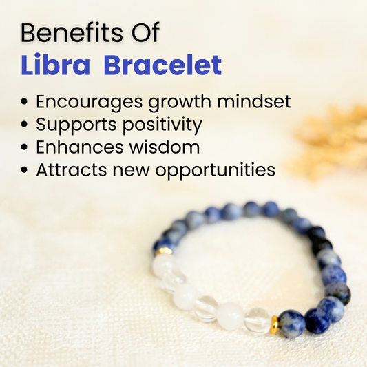 Libra (तुला राशि) Zodiac Sodalite, Milky Quartz & Clear Quartz Bracelet