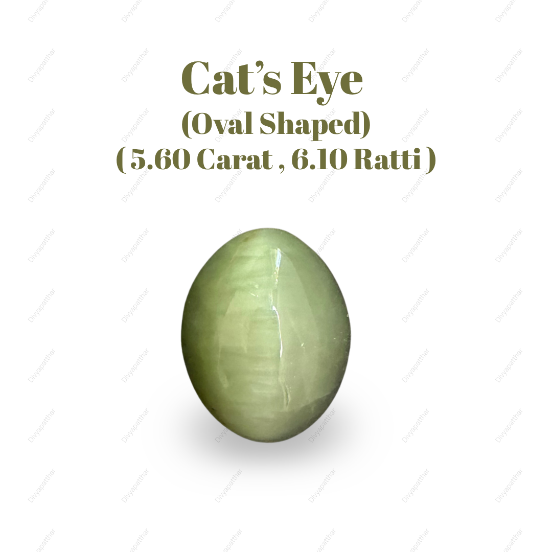 Natural Cat's Eye Gemstone – Oval Shape (5.60 Carat | 6.10 Ratti | L 11.9 × B 9.6 × H 7.3 mm)