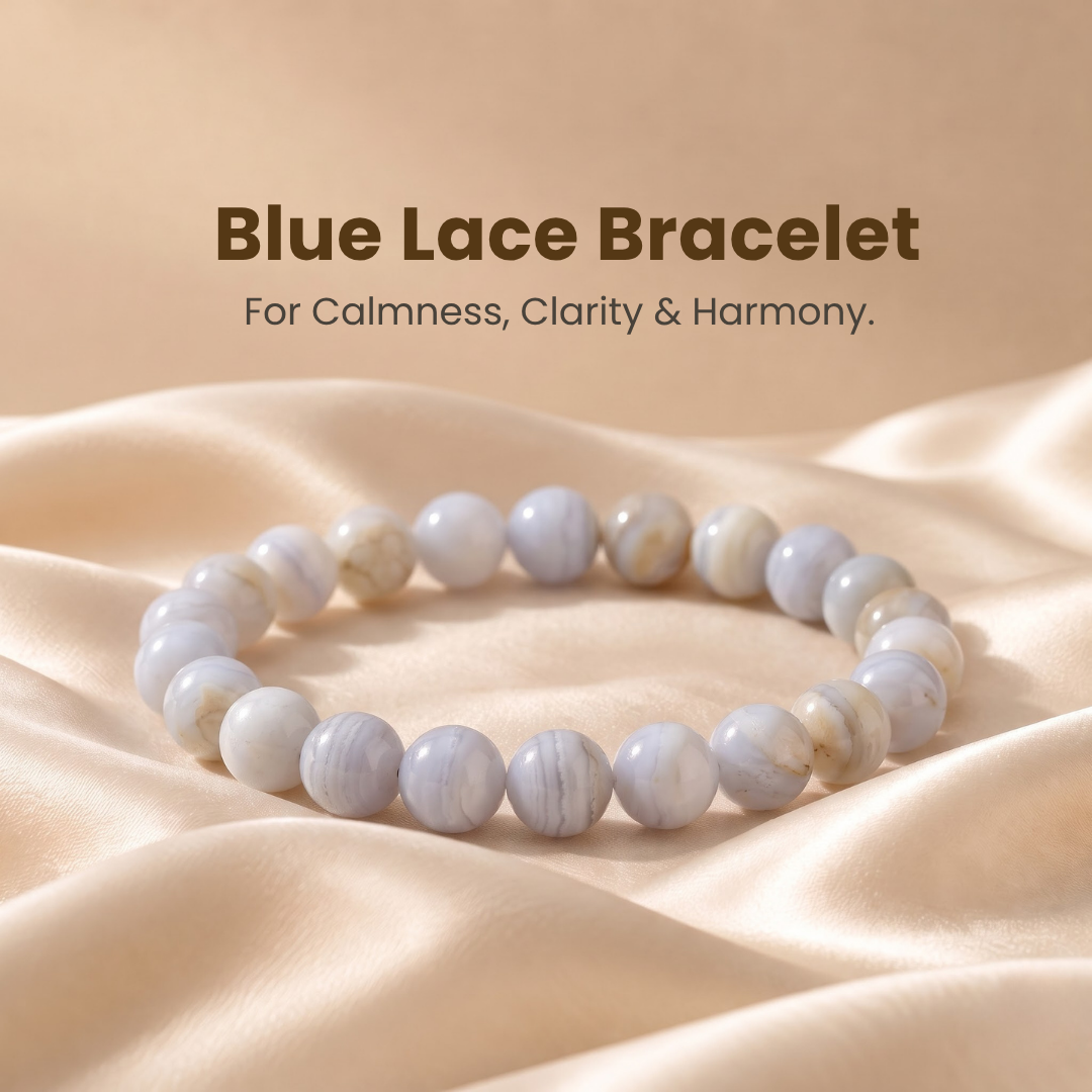 Natural Blue Lace Agate Gemstone  Bracelet – Calmness, Communication & Inner Peace
