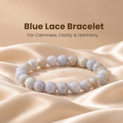 Natural Blue Lace Agate Gemstone  Bracelet – Calmness, Communication & Inner Peace