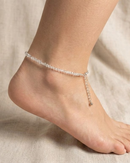 Natural Clear Quartz Anklet (Energy Cleansing, Clarity & Stylish Aura Purification)