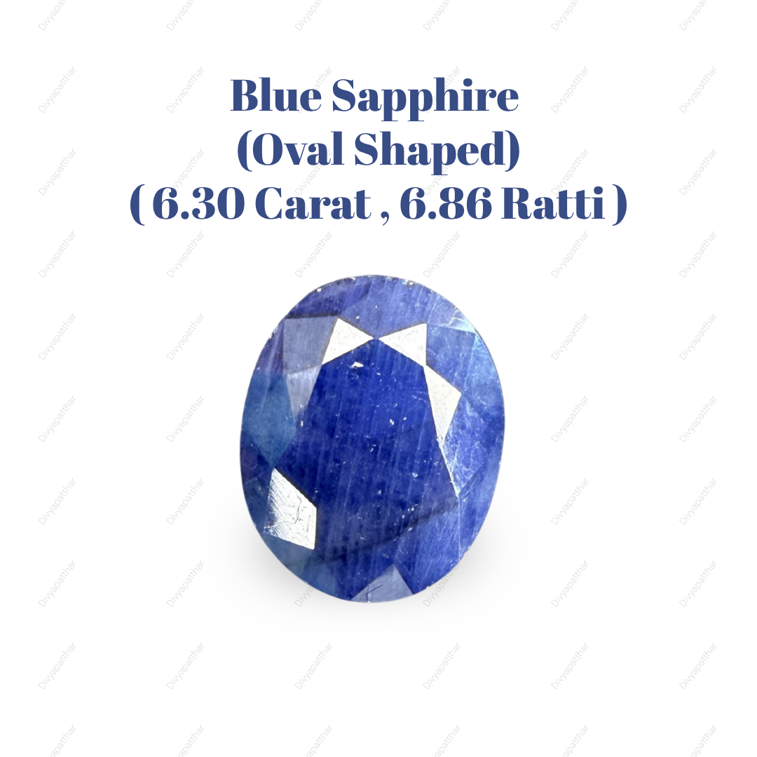 Natural Blue Sapphire (Neelam) Gemstone – Oval Shape (6.30 Carat | 6.86 Ratti | 11.9 × 9.5 × 5.4 mm)