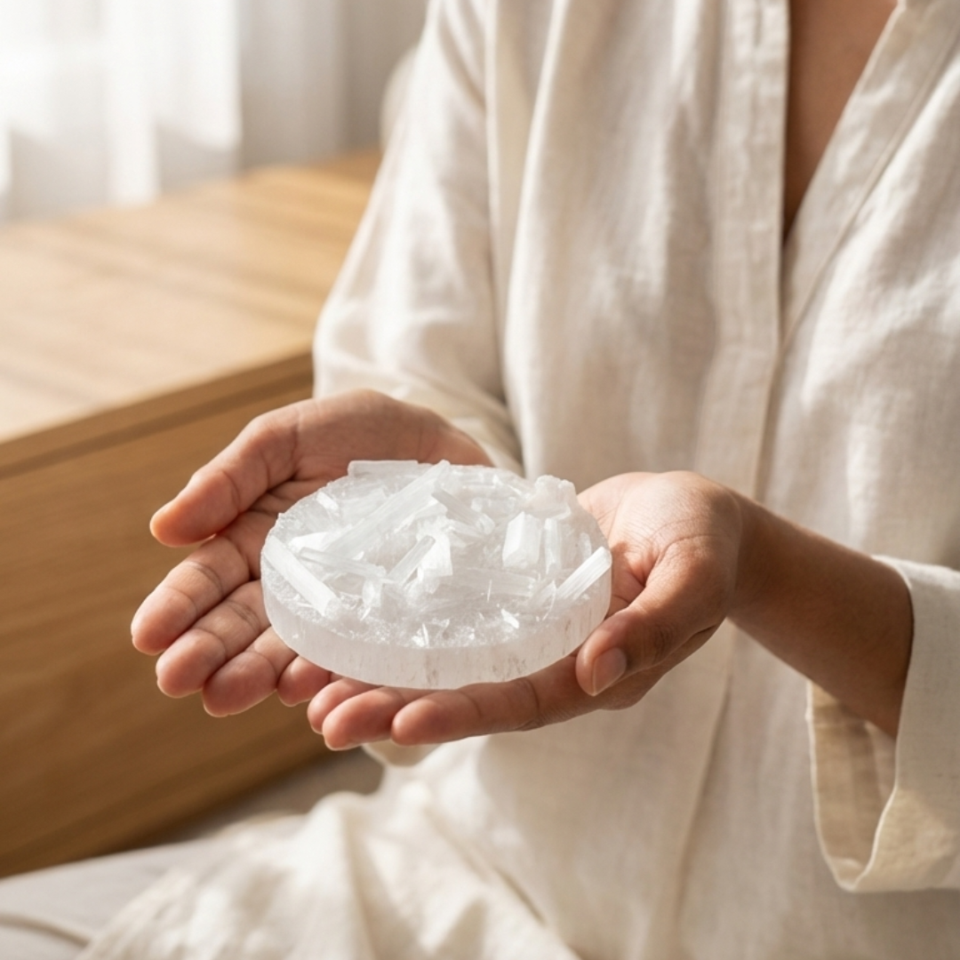 Raw Selenite Plate – Cleanse, Recharge & Elevate Crystal Energy