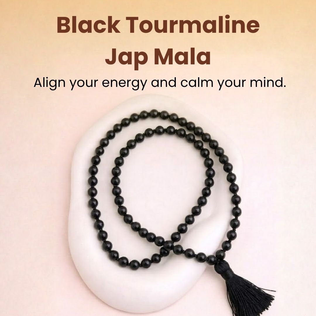 Black Tourmaline Jap Mala – Protection, Grounding & Energy Shield