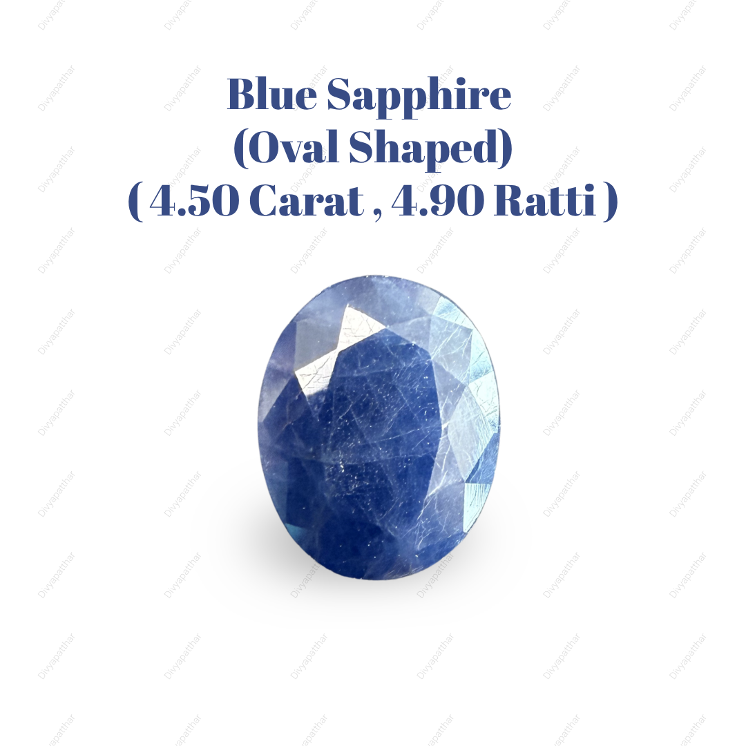 Natural Blue Sapphire (Neelam) Gemstone – Oval Shape (4.50 Carat | 4.90 Ratti | 10.9 × 8.2 × 5.1 mm)