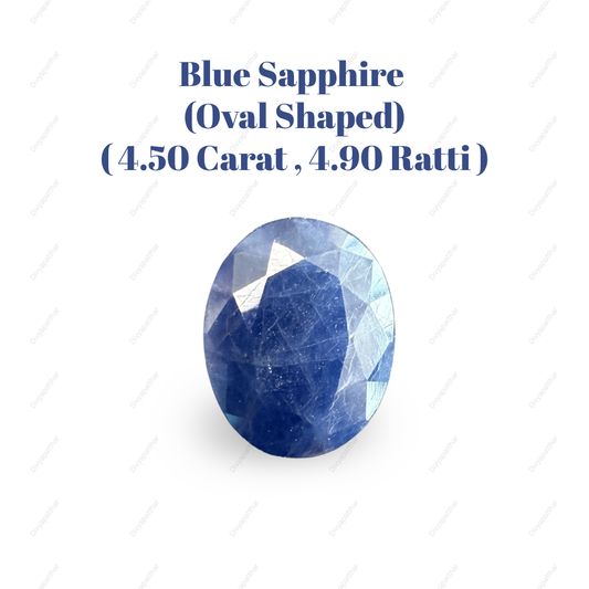 Natural Blue Sapphire (Neelam) Gemstone – Oval Shape (4.50 Carat | 4.90 Ratti | 10.9 × 8.2 × 5.1 mm)