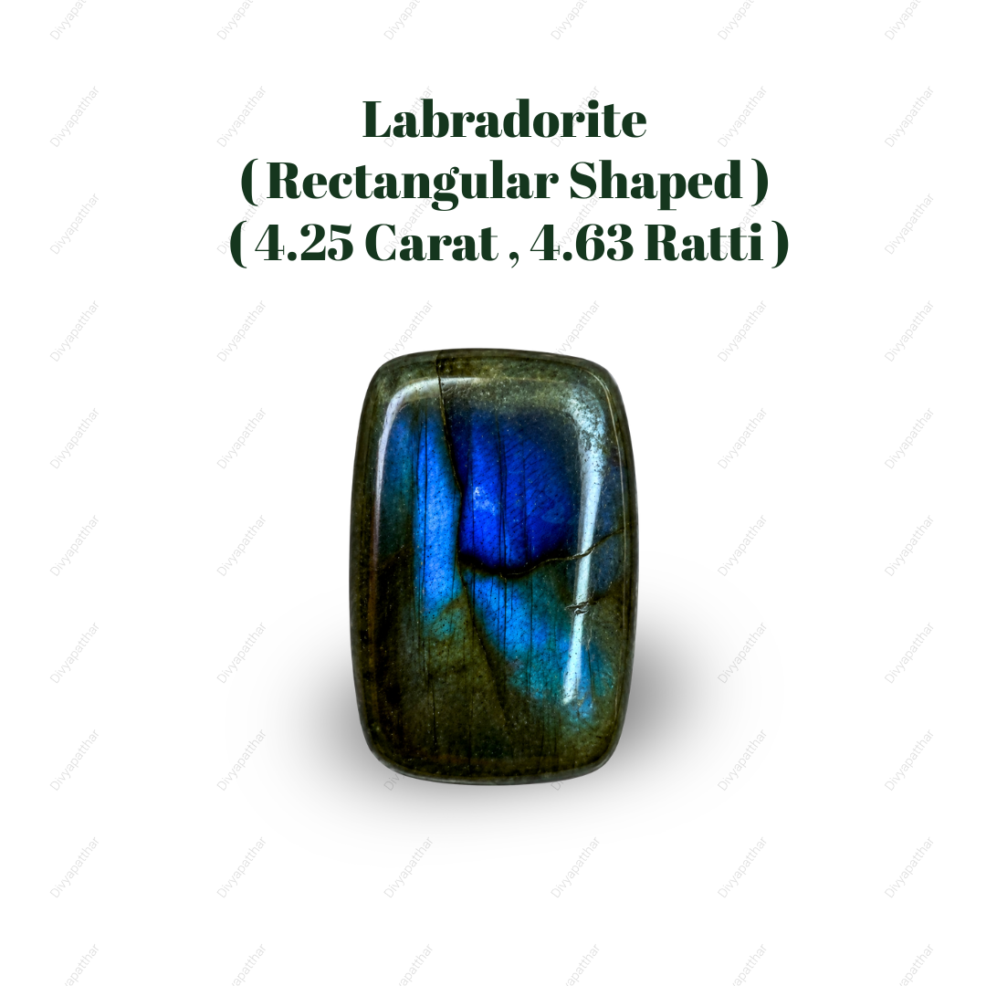 Natural Labradorite Gemstone – Rectangle Shape (4.25 Carat | 4.63 Ratti)