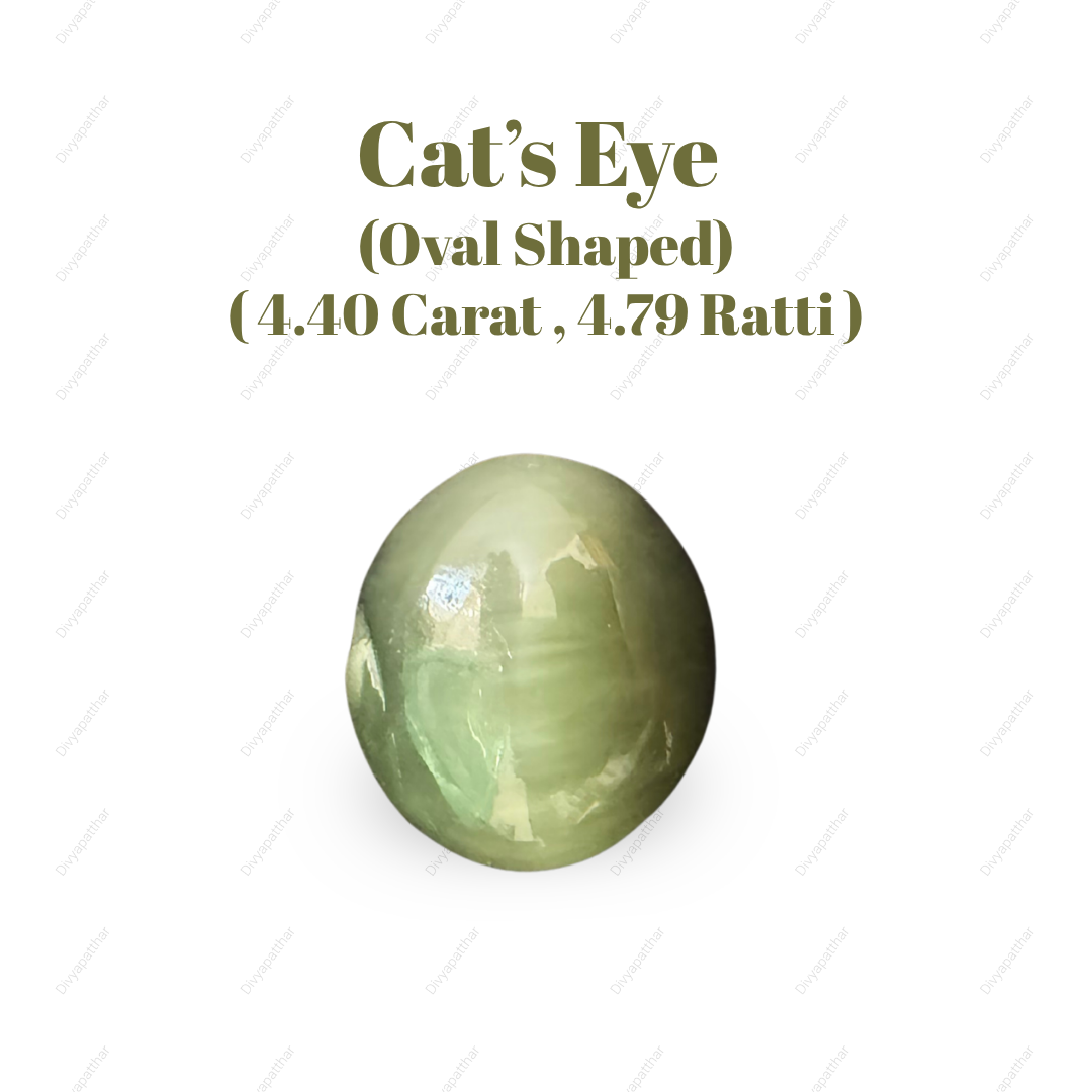 Natural Cat's Eye Gemstone – Oval Shape (4.40 Carat | 4.79 Ratti | 10.5 × 9.6 × 6.4 mm)