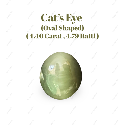 Natural Cat's Eye Gemstone – Oval Shape (4.40 Carat | 4.79 Ratti | 10.5 × 9.6 × 6.4 mm)