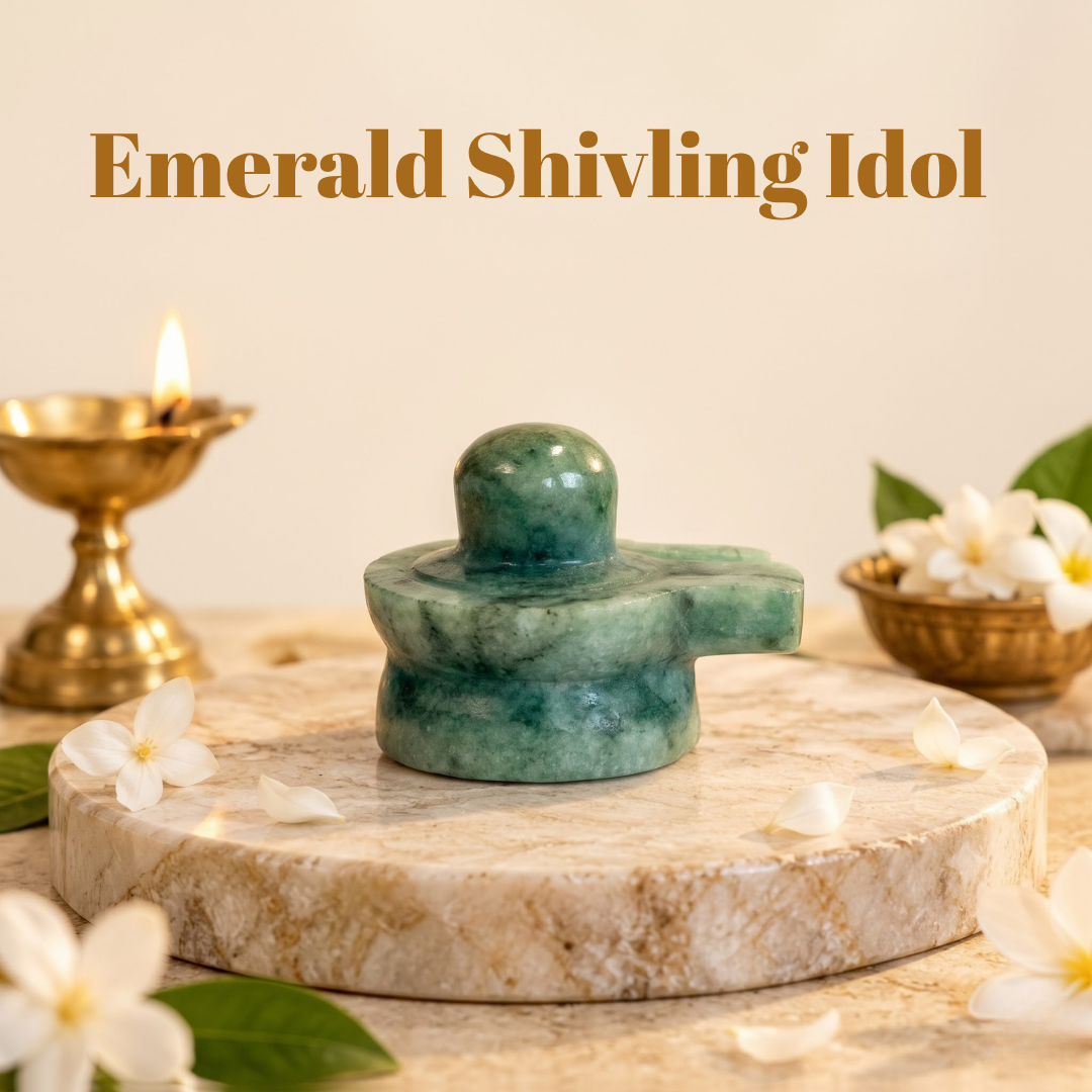 Natural Emerald (Panna) Shivling Idol (158 Carat | LBH: 3.2 × 2.6 × 4 cm)