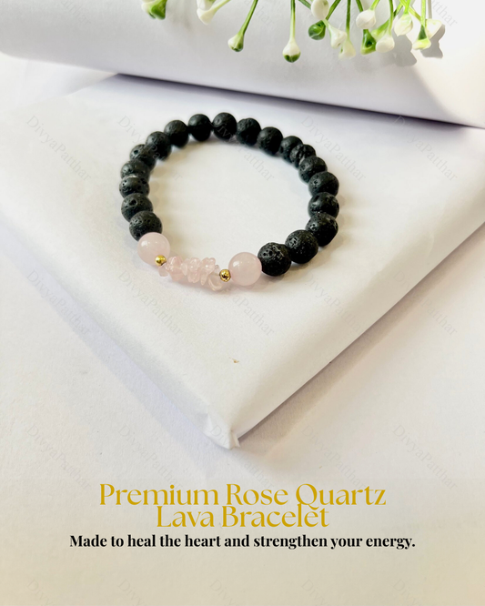 Premium Rose Quartz Lava Bracelet (Love, Emotional Healing & Inner Strength)