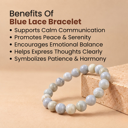 Natural Blue Lace Agate Gemstone  Bracelet – Calmness, Communication & Inner Peace
