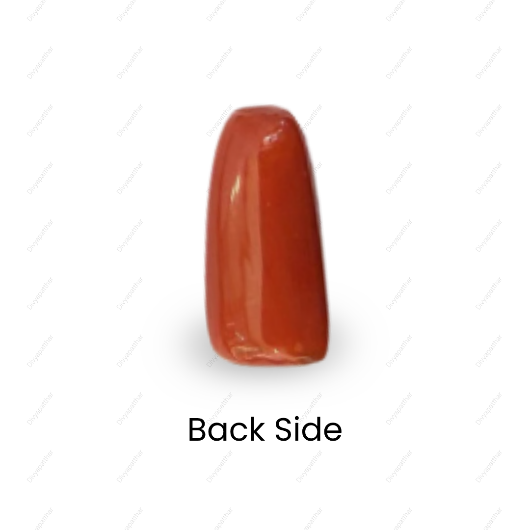 Natural Red Coral (Moonga) Gemstone – Cabochon Shape (6.80 Carat | 7.41 Ratti | 14.7 × 7.4 × 7.1 mm)