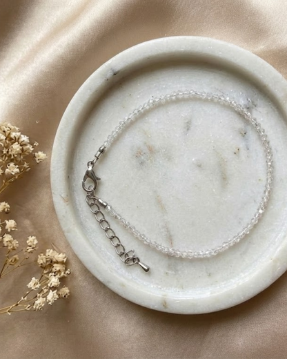 Natural Clear Quartz Anklet (Energy Cleansing, Clarity & Stylish Aura Purification)