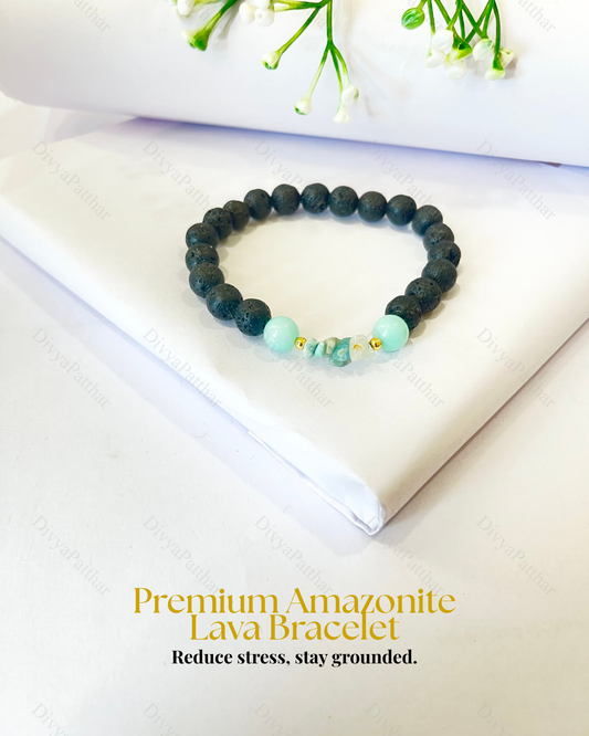 Premium Amazonite Lava Bracelet (Emotional Balance, Truth & Calm Communication)