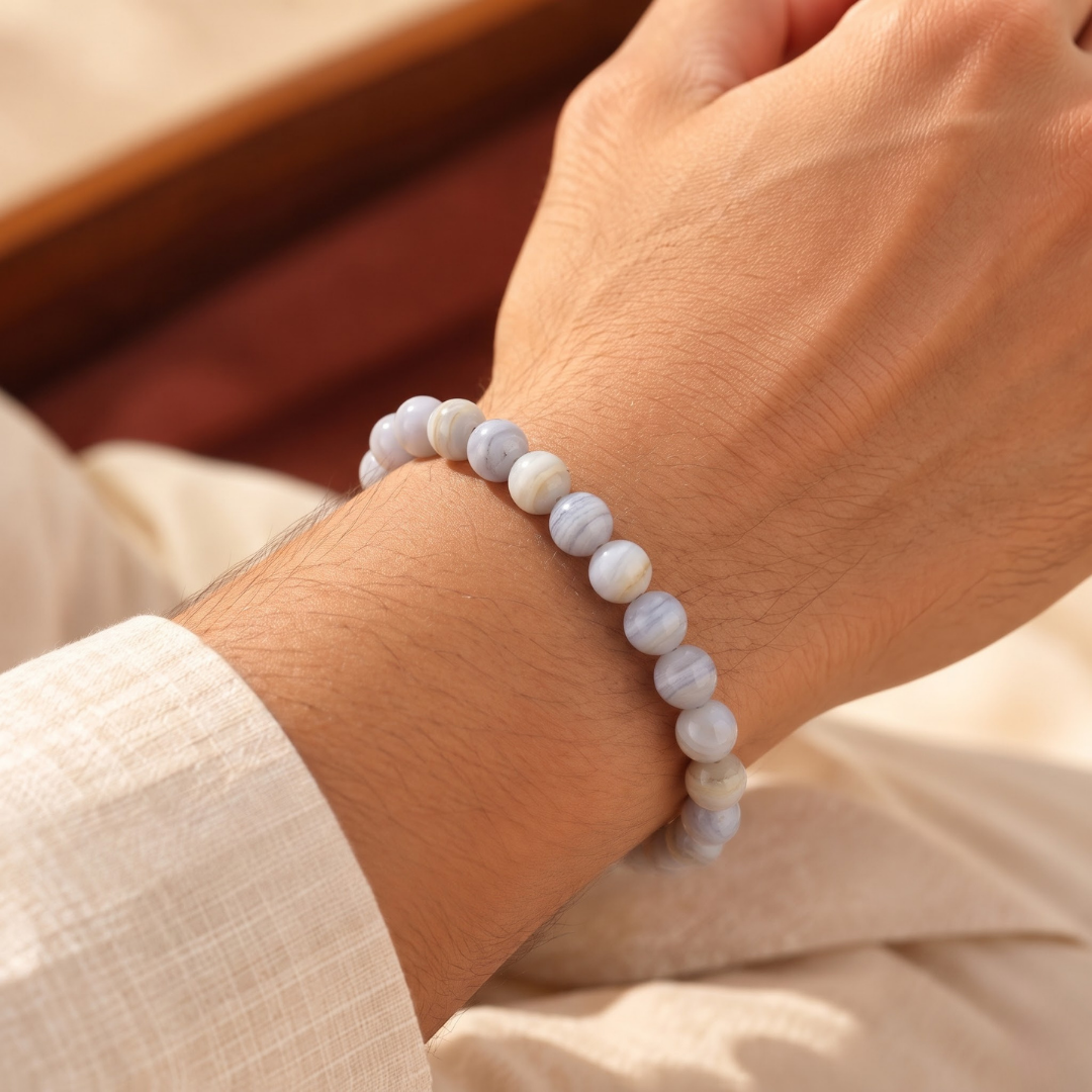 Natural Blue Lace Agate Gemstone  Bracelet – Calmness, Communication & Inner Peace