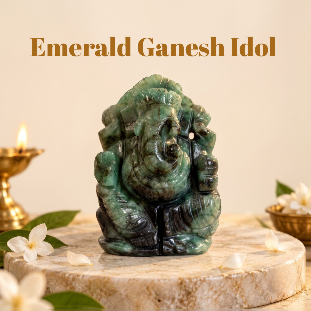 Natural Emerald (Panna) Ganesh Idol (533 Carat | LBH: 6 × 2.5 × 4 cm)