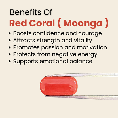 Natural Red Coral (Moonga) Gemstone – Cabochon Shape (6.80 Carat | 7.41 Ratti | 14.7 × 7.4 × 7.1 mm)