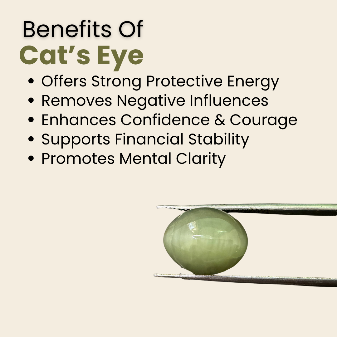 Natural Cat's Eye Gemstone – Oval Shape (5.60 Carat | 6.10 Ratti | L 11.9 × B 9.6 × H 7.3 mm)