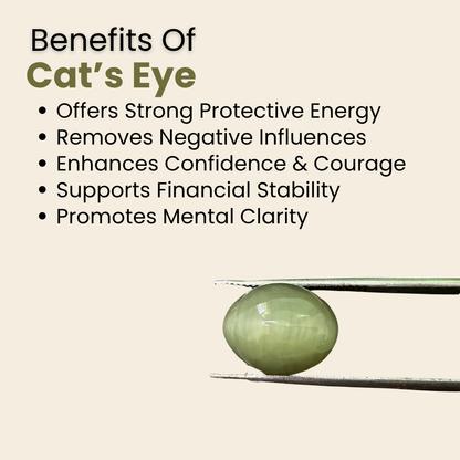 Natural Cat's Eye Gemstone – Oval Shape (5.60 Carat | 6.10 Ratti | L 11.9 × B 9.6 × H 7.3 mm)